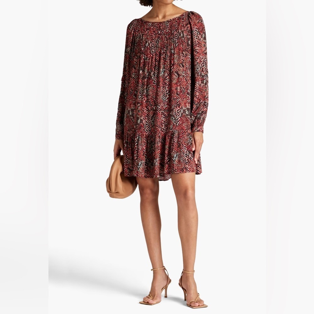 NICHOLAS Devan Gathered Snake-print Crepe Mini Dress In Burgundy